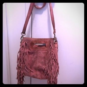 Suede pink fringe bag